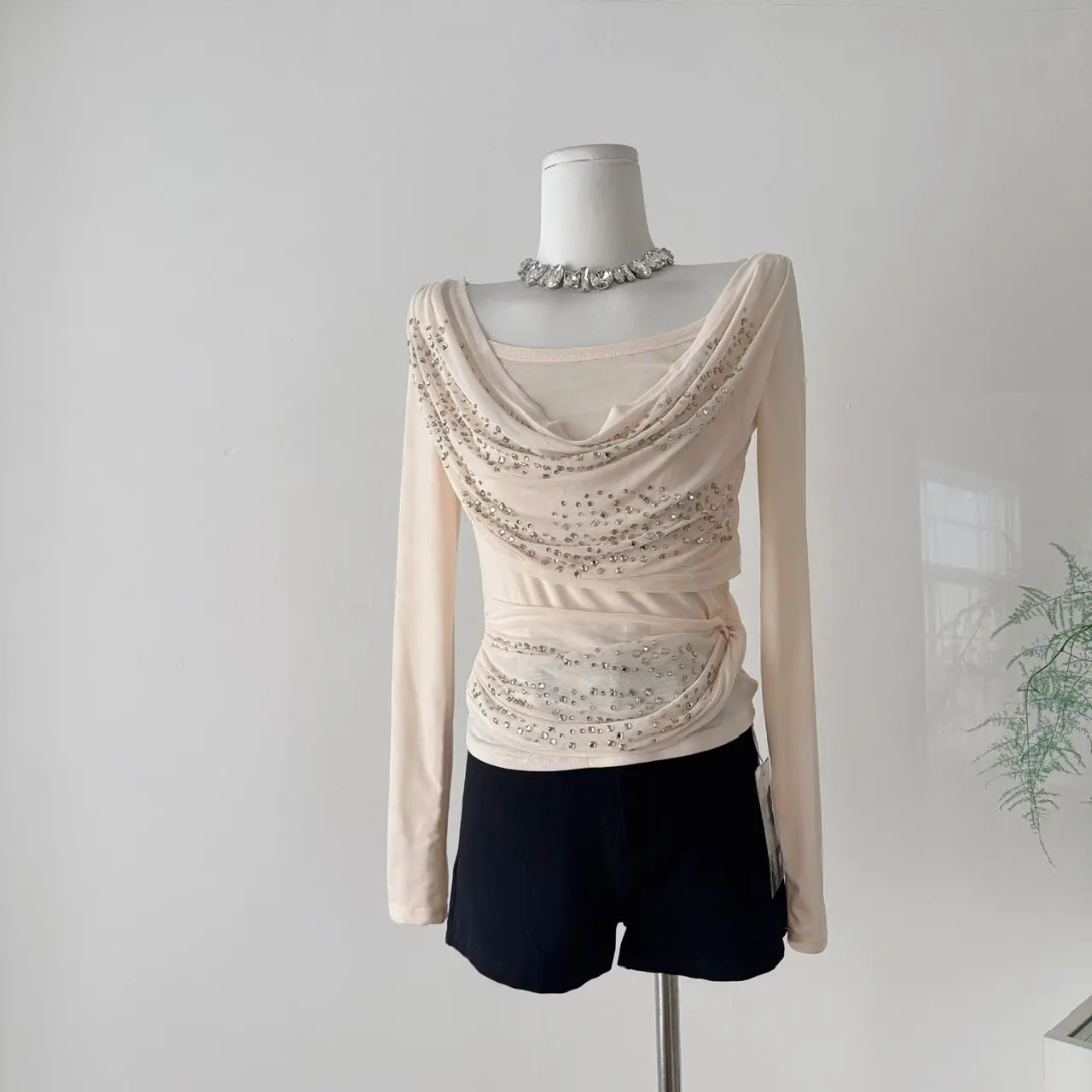 

Женская осенняя футболка Ele Slim Fit Long Sve Pure Desire Sle, высококачественный красивый топ маленького размера