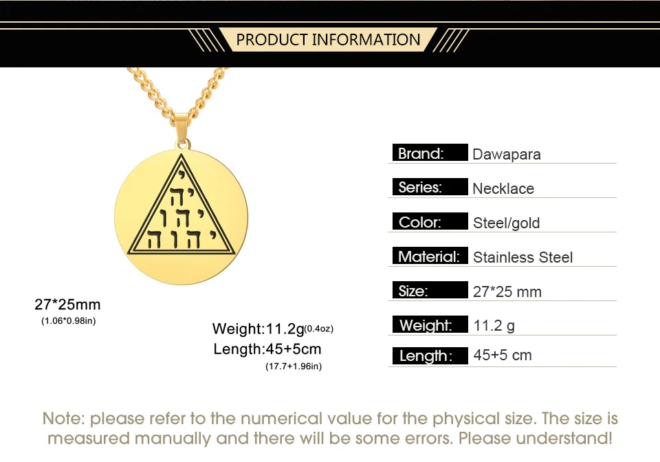 Dawapara YHWH Dreieck Tetragrammaton Anhänger Hebräische Tetractys Yahweh Jehovah YHVH Halskette Edelstahl Schmuck – Detail 2