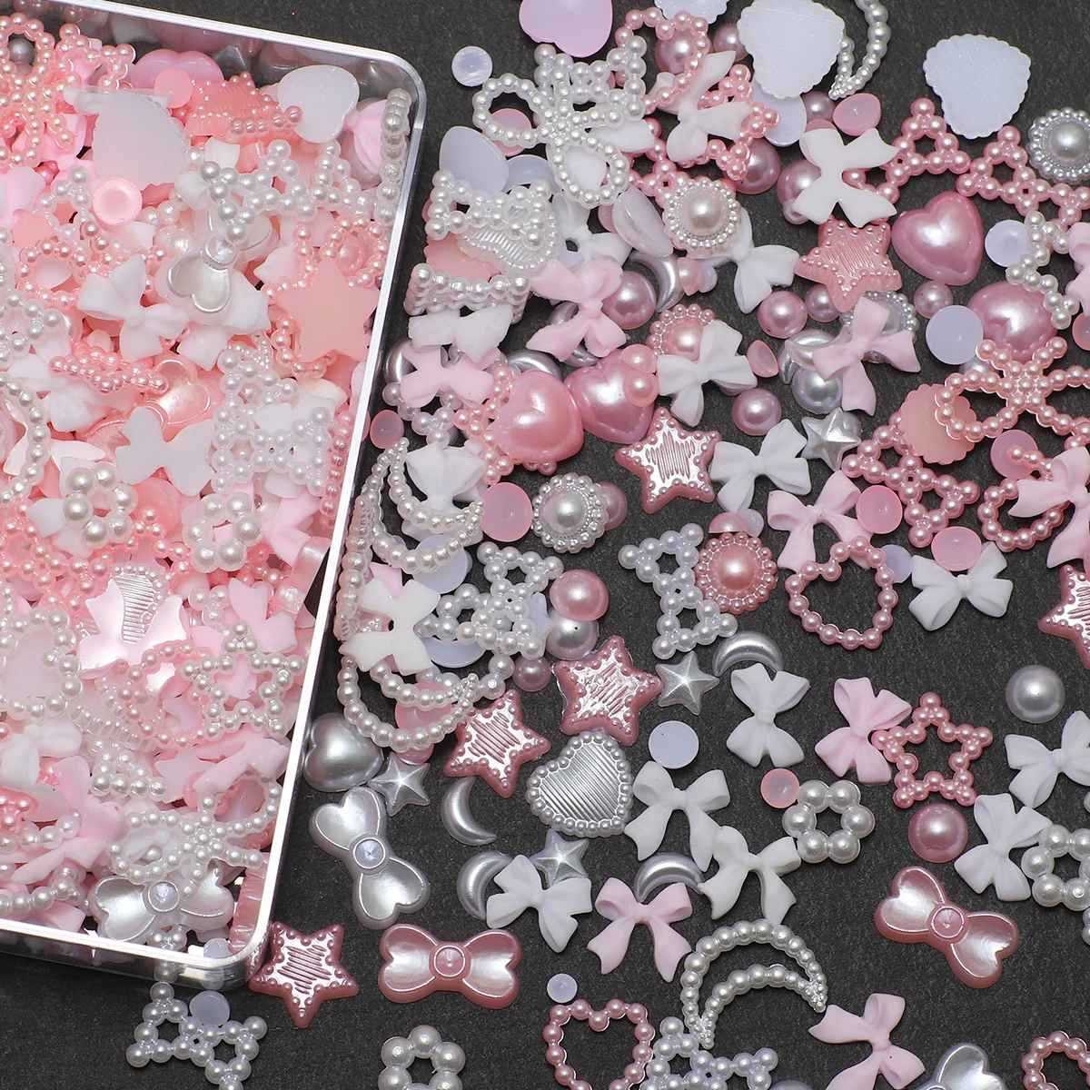 1 Doos Van 300Pcs Temonis Sieraden Gemengd Diy Driedimensionale Boog Liefde Halfronde Parel Nail Decoratie Diy Accessoires Wit