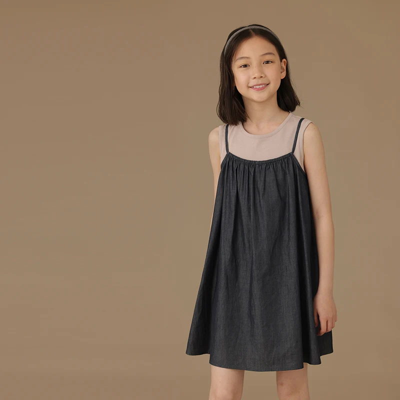 Kids Clothes Girl Kids Vest Skirt Summer Sundress Thin Cotton Denim Skirt Girl Skirt Fake Two-piece Birthday Dress Girl