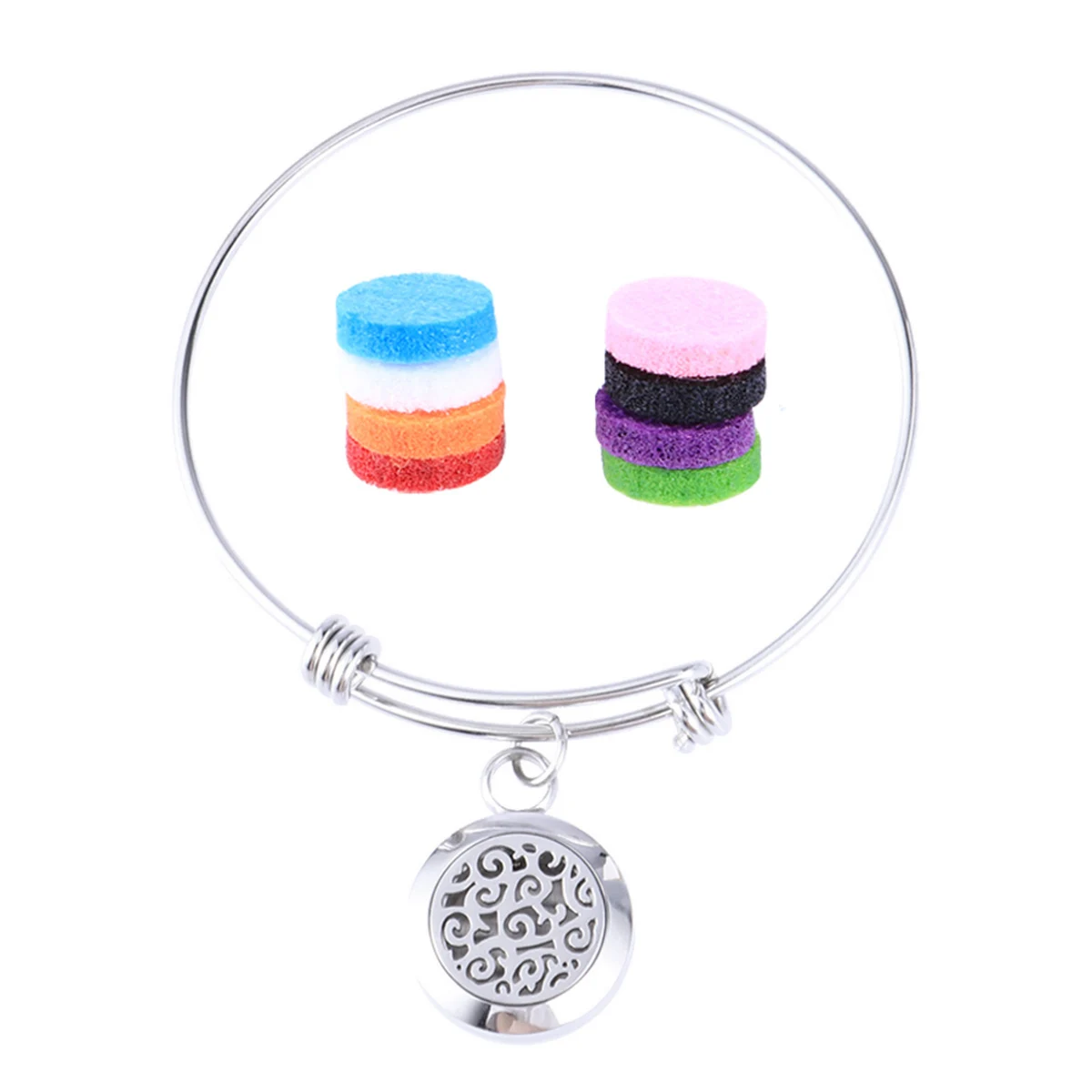 

Aromatherapy Pendant Bracelet Stainless Steel Hollow Out Design Fashion Charm Perfume Bangle Adjustable Size Casual Official