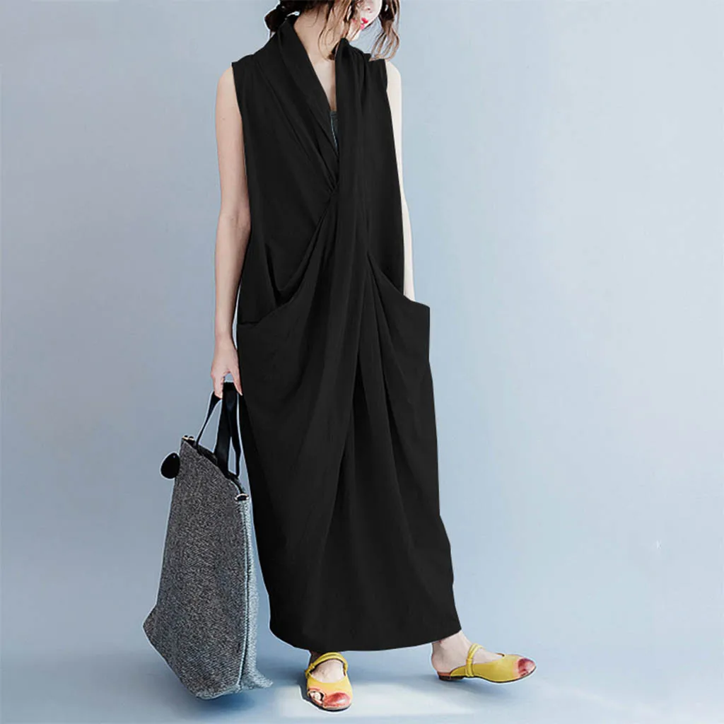 

Oversize Asymmetrical Maxi Dress Summer 2024 Women's Sundress Female V Neck Vestidos Female Baggy Party Dress Robe Femme