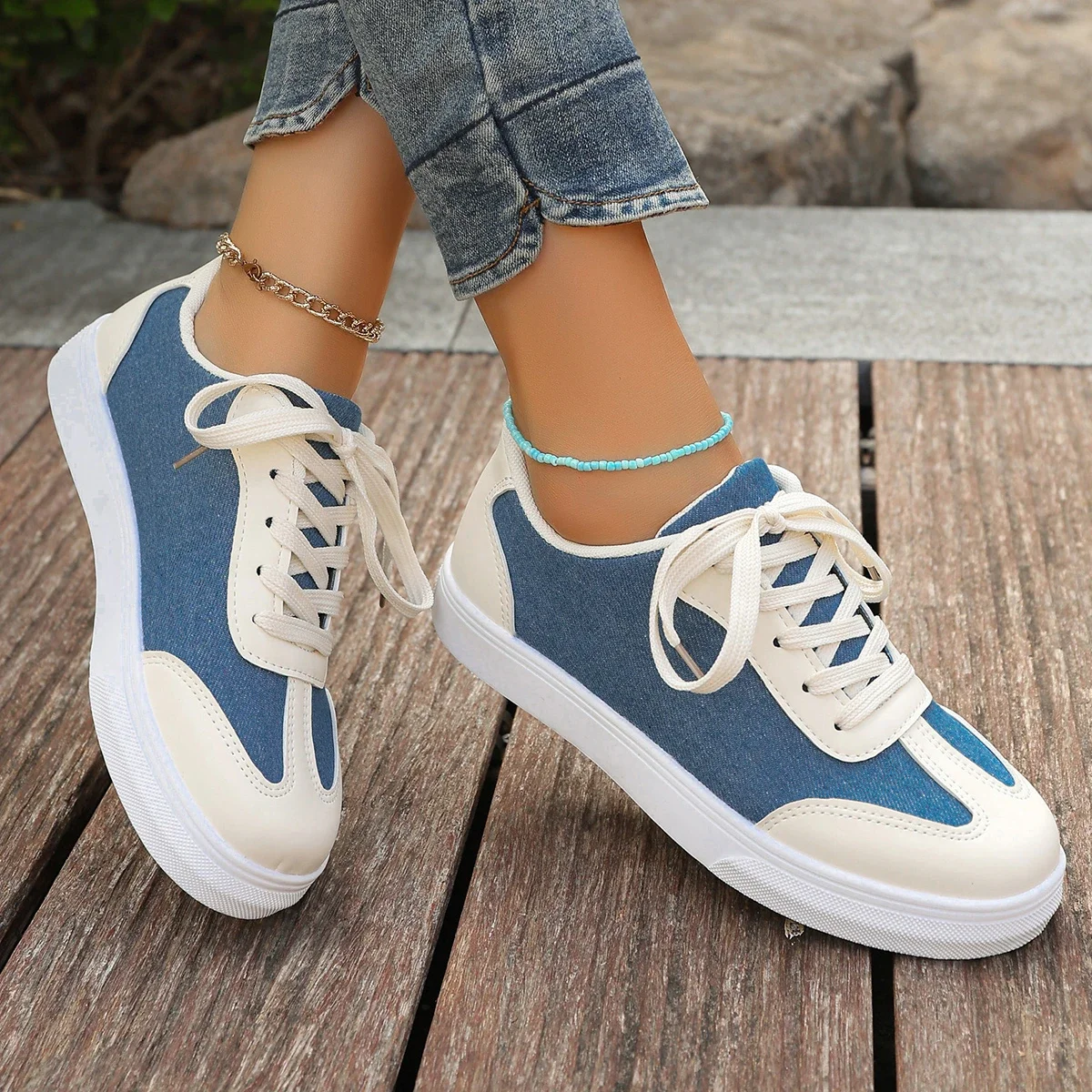 

Pop 2024 Spring And Autumn New Women's Casual Sports Shoes Breathable Women's Flat Lace-up Color Block Low-top Shoes Size 36-43