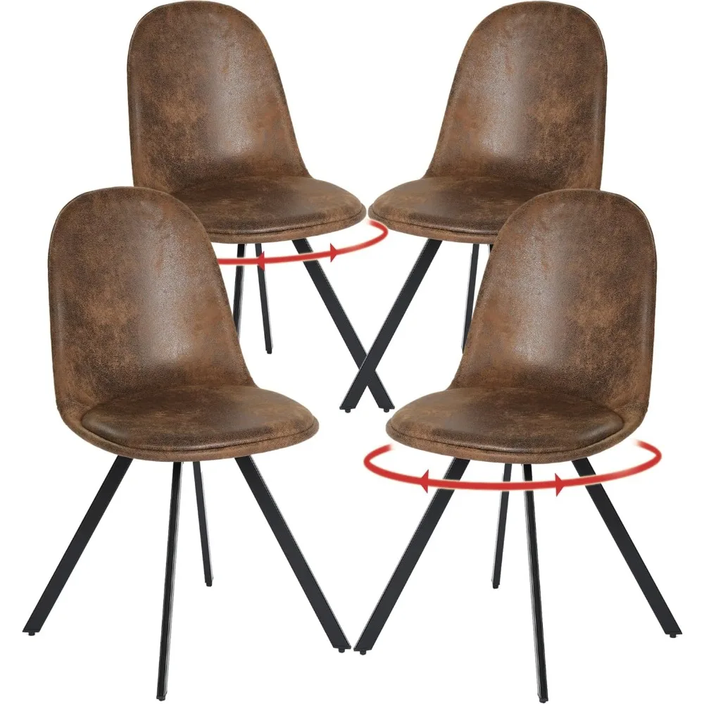 

Swivel Dining Chairs Set of 4, Dining Room Chairs Suede Fabric Mid Back with Padded Rotated Seat Cushion & Metal Legs, Brown