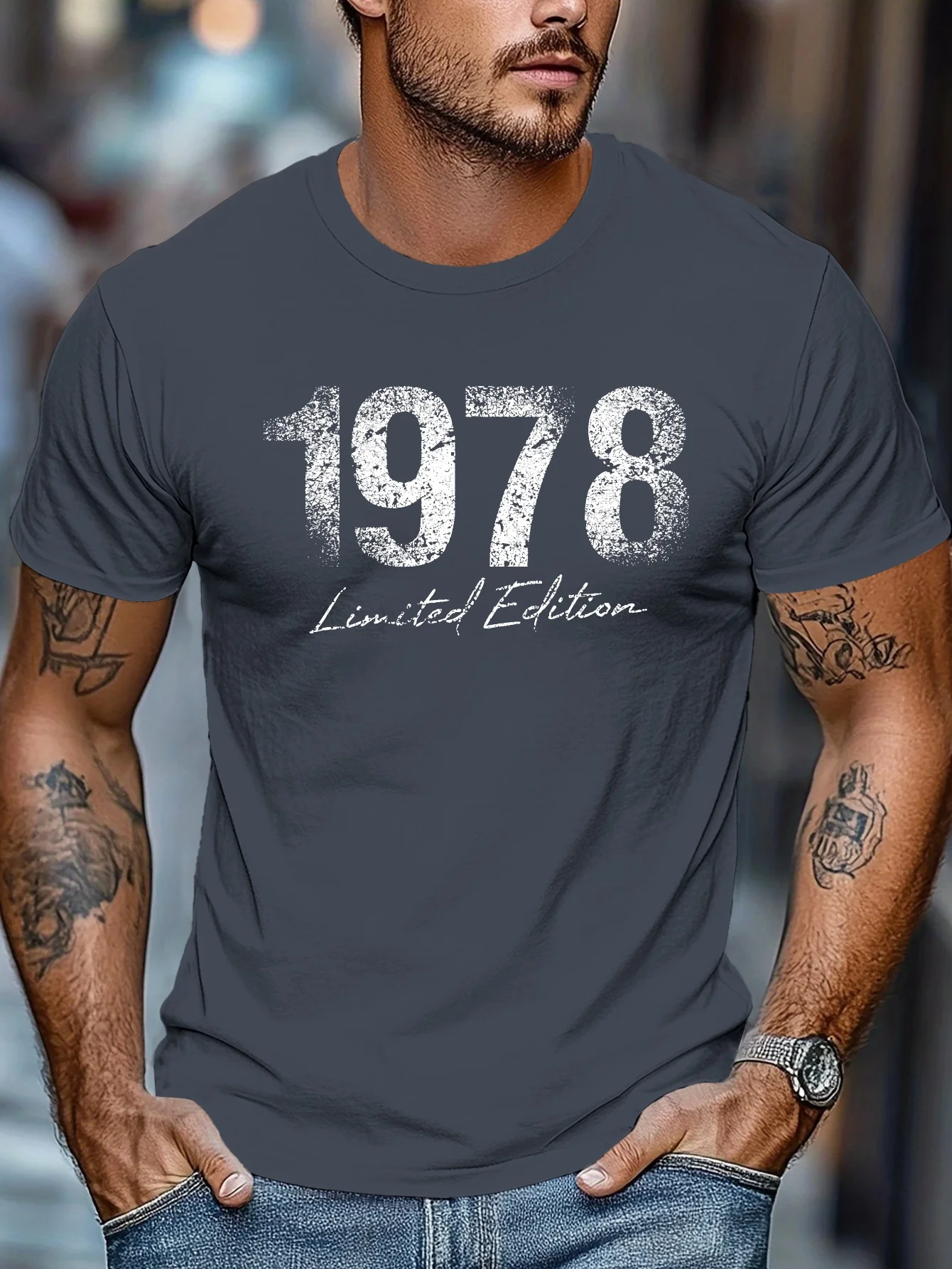 Camiseta Masculina de Verão 100% Algodão Edição Limitada 1978 Retro Estampada Casual Solta com Gola Redonda e Manga Curta