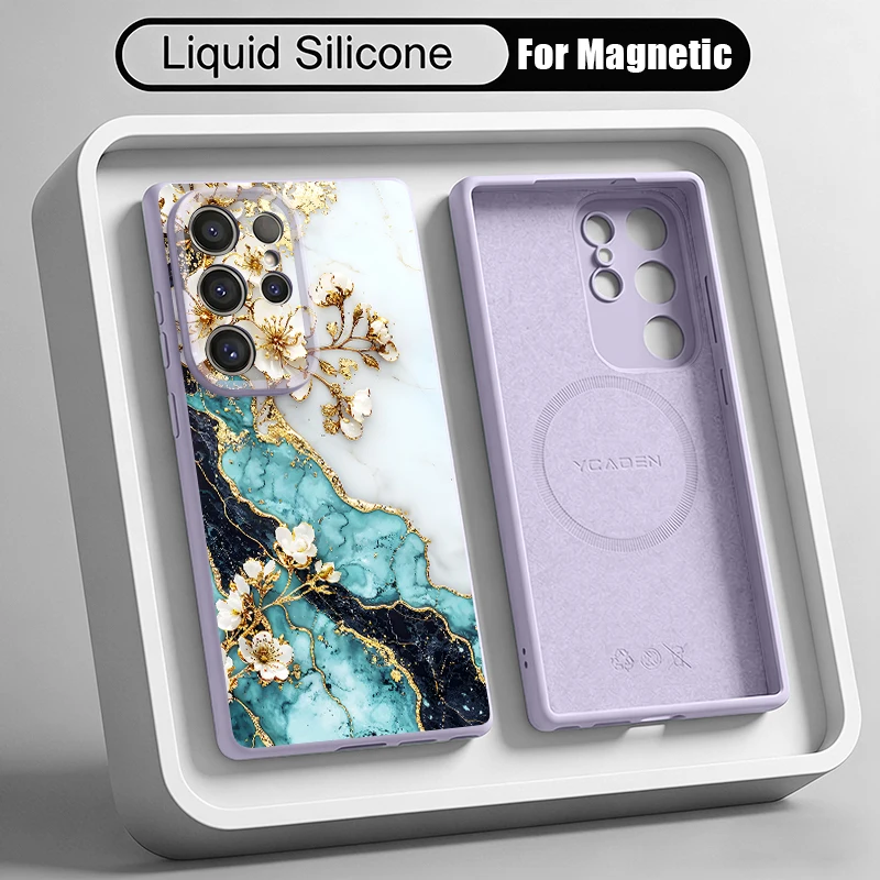 Marble Pattern Liquid Silicone Magnetic Phone Case For Samsung Galaxy S26 S25 S24 S23 S22 Ultra S25 Plus For Magsafe Soft Cover