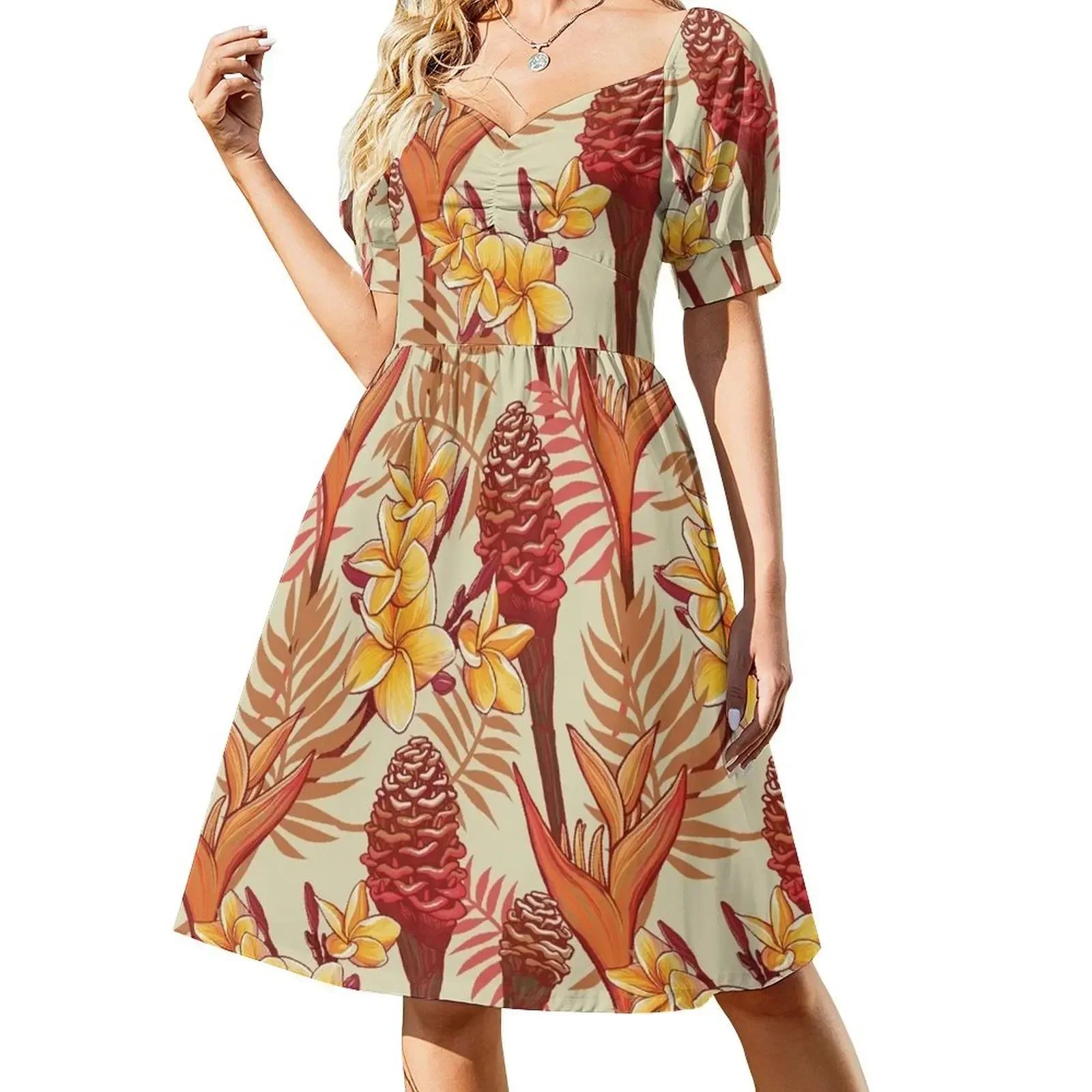 

Tropical Reds Short-Sleeved Dress summer clothes for women Woman dresses beach outfits for women cocktail dresses Dress