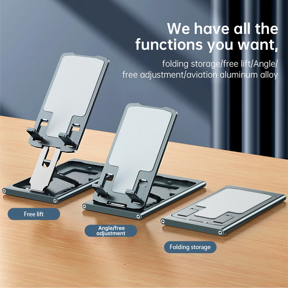 Składany aluminiowy stojak na telefon do Iphone Samsung Solidny uchwyt podporowy do Huawei Xiaomi Metalowy uchwyt stołowy Uniwersalny uchwyt na telefon