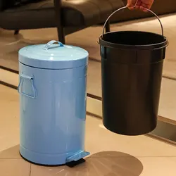 Iron Trash Can with Pedal Garbage Waste Paper Bathroom Toilet Bin for