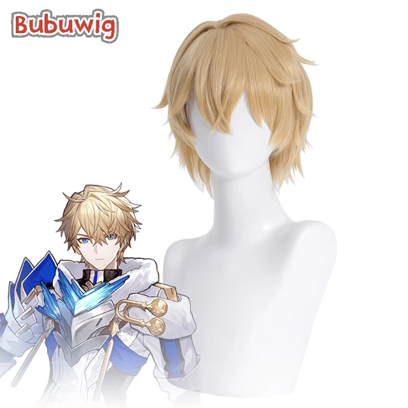 Bubuwig cabelo sintético gepard cosplay perucas honkai: star rail gepard 30cm curto reto loira peruca masculina com boné resistente ao calor