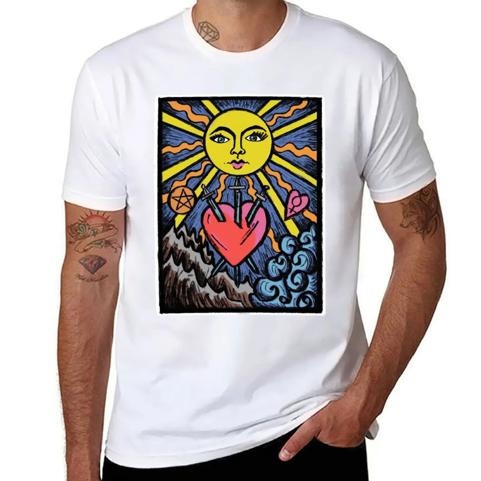 

Sun Three of Swords Tarot Card Color T-Shirt anime tshirt graphic t shirts for man T-Shirt