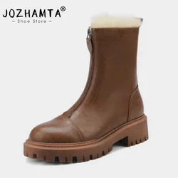 JOZHAMTA 2025 Women Genuine Leather Snow Boots Med Heel Cow Suede Platforms Warm Winter Ankle Boots Plush Shoes WomanSize 34-40