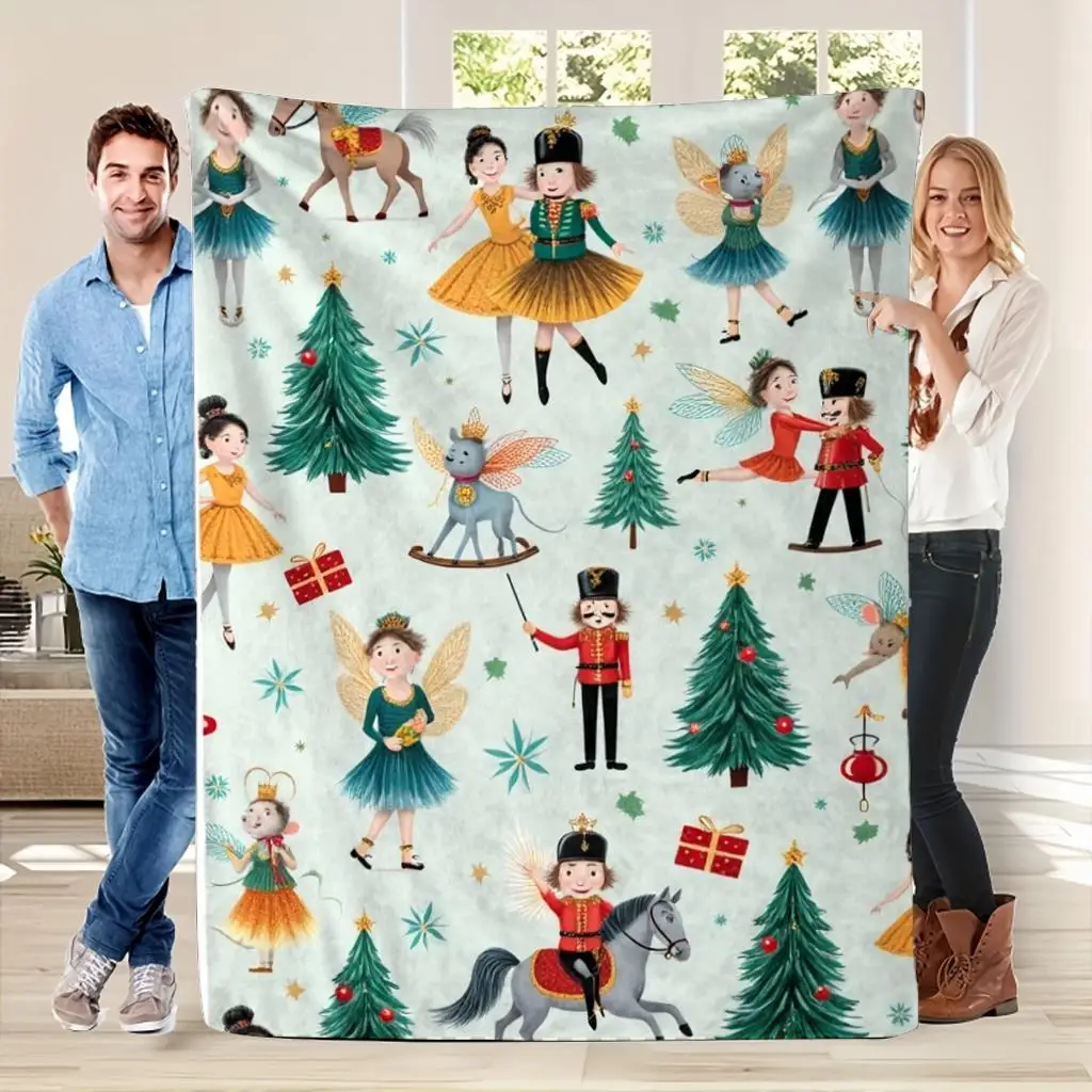 Nutcracker Christmas Blanket Ballet Dancer Toy Soldier Fairy And Tree Design Soft Fleece Throw Cozy Kids Room Decor Gift Idea
