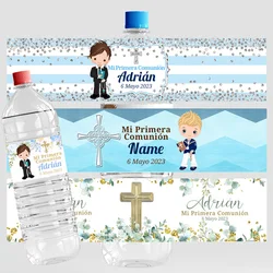 Custom Personalized Boy Mi Primera Comunión Water Bottle Labels Stickers Custom Add Your Name And Date Baptism Baby Show Decor