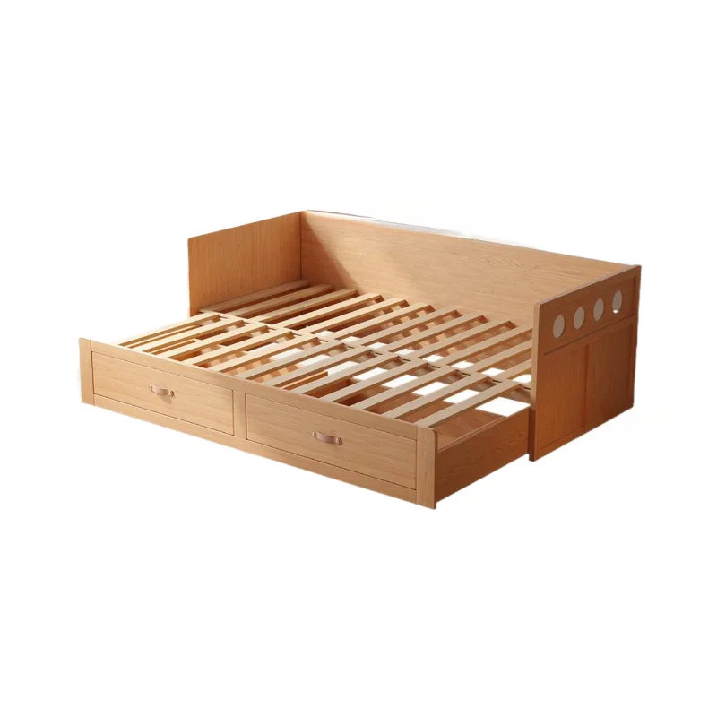 Sofa bed Multifunctional solid wood pull-out retractable storage bed Living room Sitting and lying dual-purpose push-pull bed