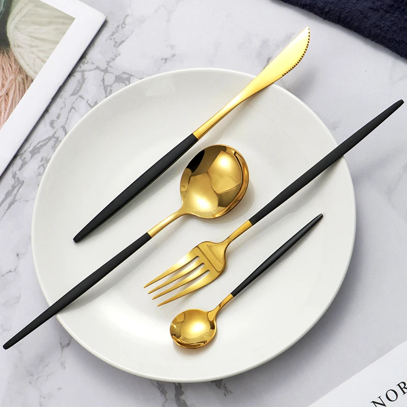 6pcs/30pcs Stainless steel knife and fork Portuguese tableware set Gold creative Western steak knife and fork spoon