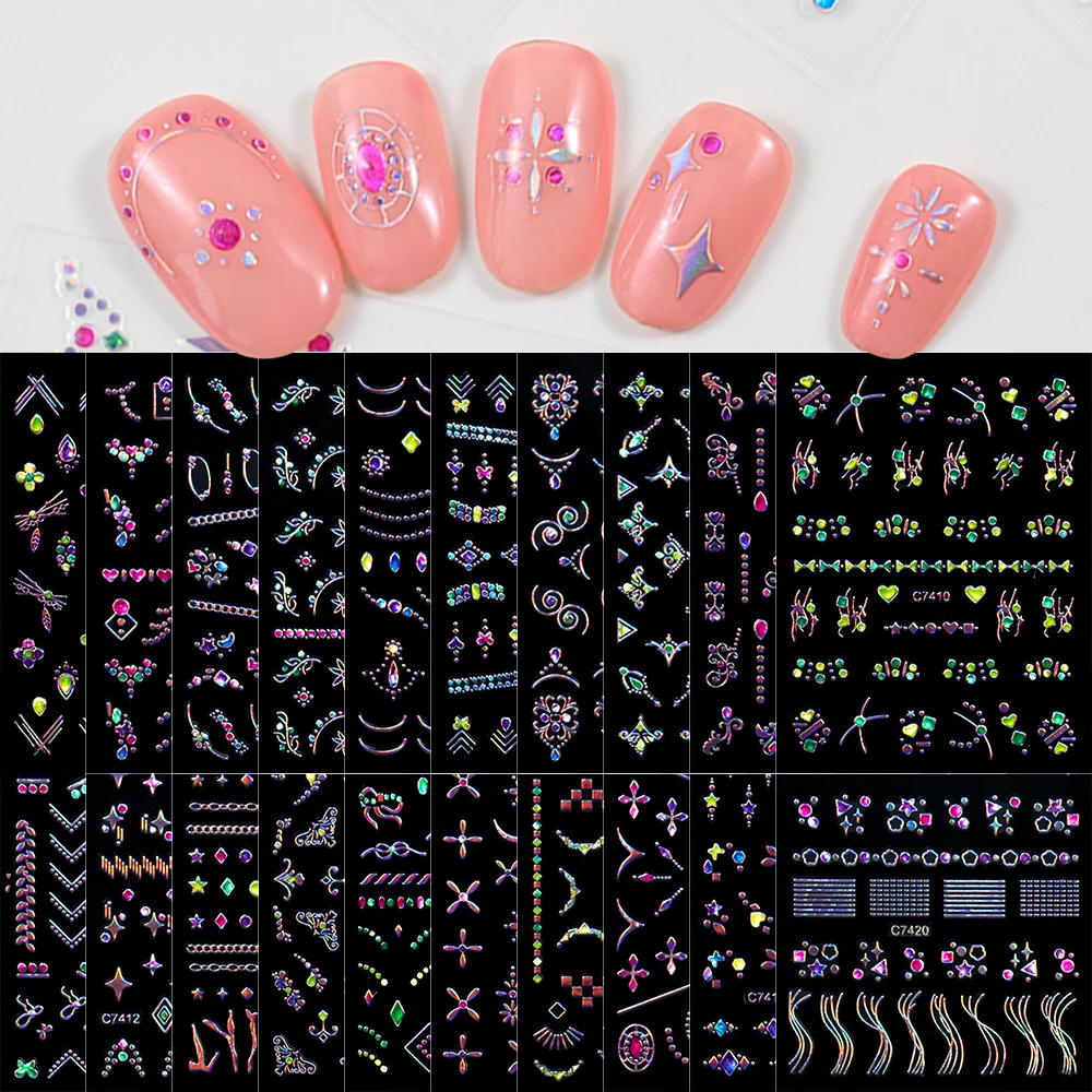 Autocollants adhésifs pour ongles, 20 pièces, stickers 3D, diamants, paillettes, biscuits, gemmes, décalcomanies, bijoux de luxe, nail art