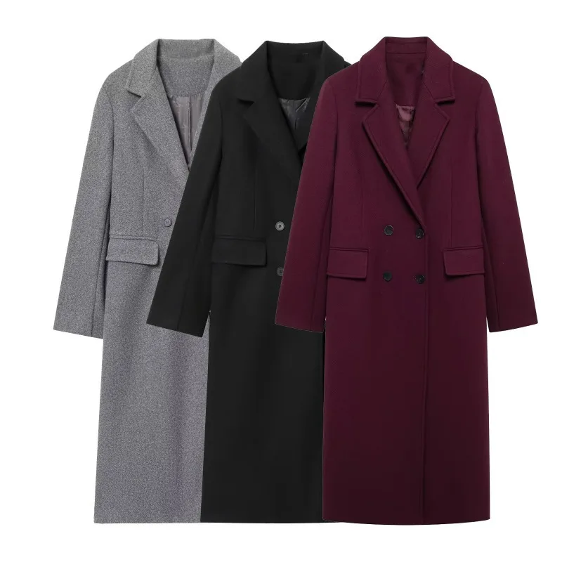 European American Style Women's Fashion and Elegant Pocket Accessory Blended Coat Cross-border AliExpress's Best-selling Autumn