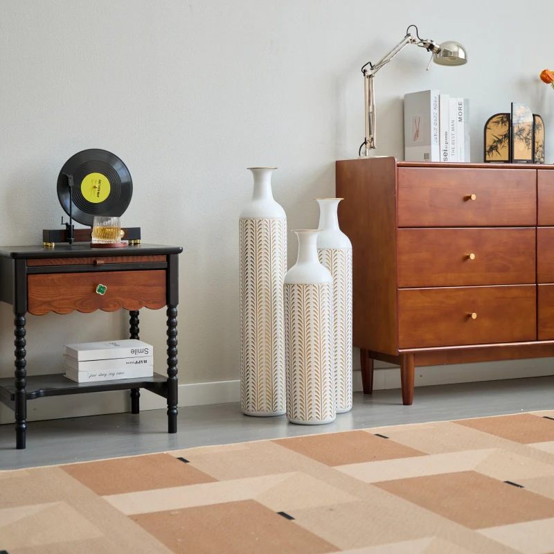 طقم أرضية حديثة باللون الأبيض مكون من 3 قطع لتزيين المنزل ومزهرية معدنية مزججة كبيرة #6