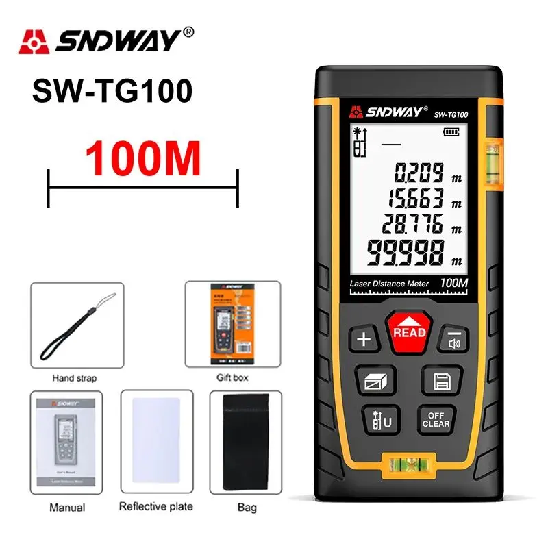 SNDWAY Laser Distance Meter High Accuracy Rangefinder 50M-120M Large Screen Easy Operation Measuring Tool