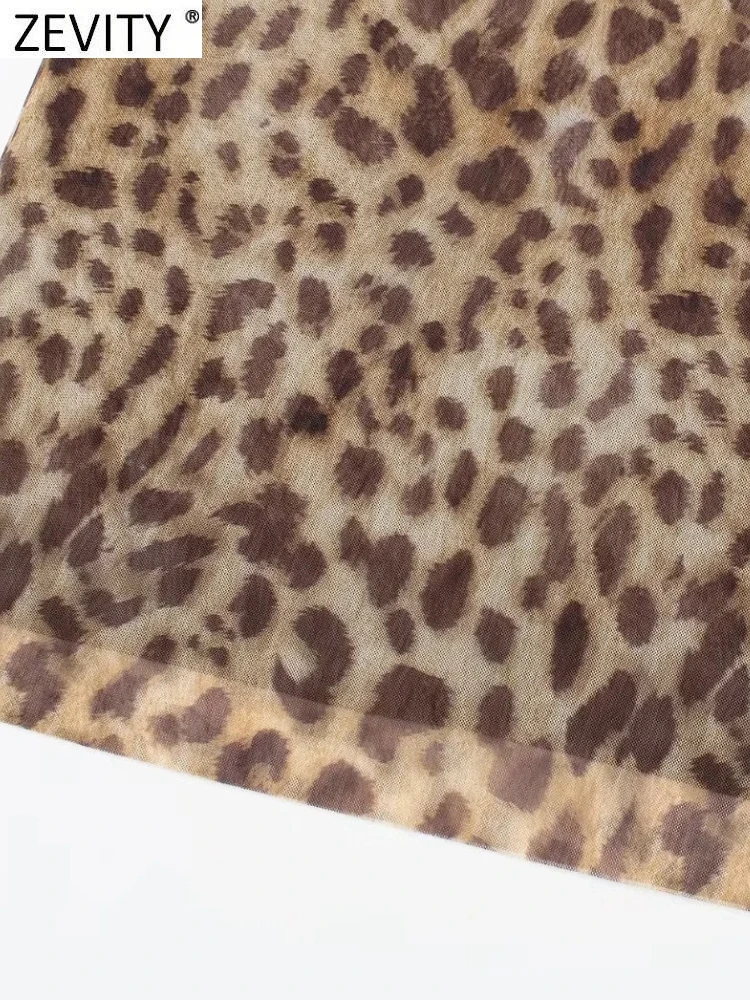 ZEVITY 2024 Women Fashion Leopard Print Hip Package Mesh Yarn Skirt High Waist Female Vintage Casual Midi Skirts Mujer QUN335 image 4