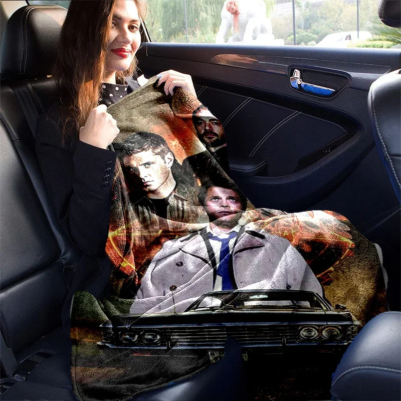 Custom A Supernatural-Themed Blanket Featuring Soft Flannel Material, Showcasing Dean, Sam, The Cast, And Classic Car Designs -