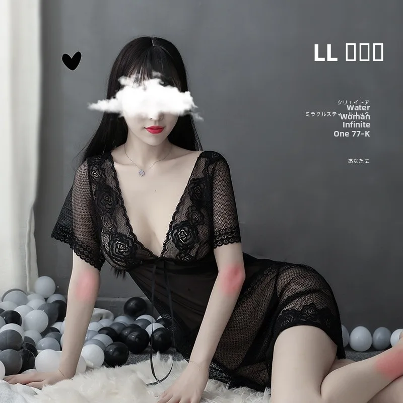 

Sweet Sexy Women's Lingerie ort Sve Me See-tough Deep V Lace Bal Nightgown Low Waist Briefs Full Coverage