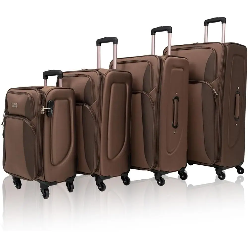 

Расширяемый комплект из 4 чемоданов на колесиках для легких путешествий (коричневый + полиэстер)