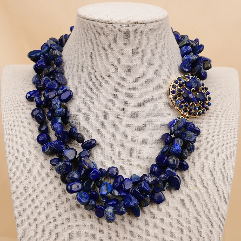 GG 18 ''4 rangées collier Lapis lazuli bleu naturel fermoir Lapis bijoux multi-brins