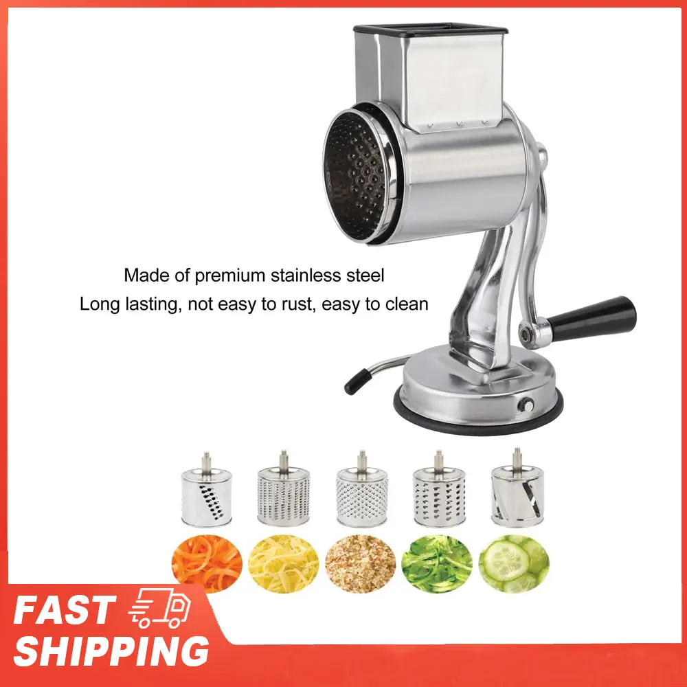 

Manual Cheese Grater Shredder Stainless Steel Kitchen Hand Crank Grinder with 5 Interchangeable Blades and Handle for Vegetable