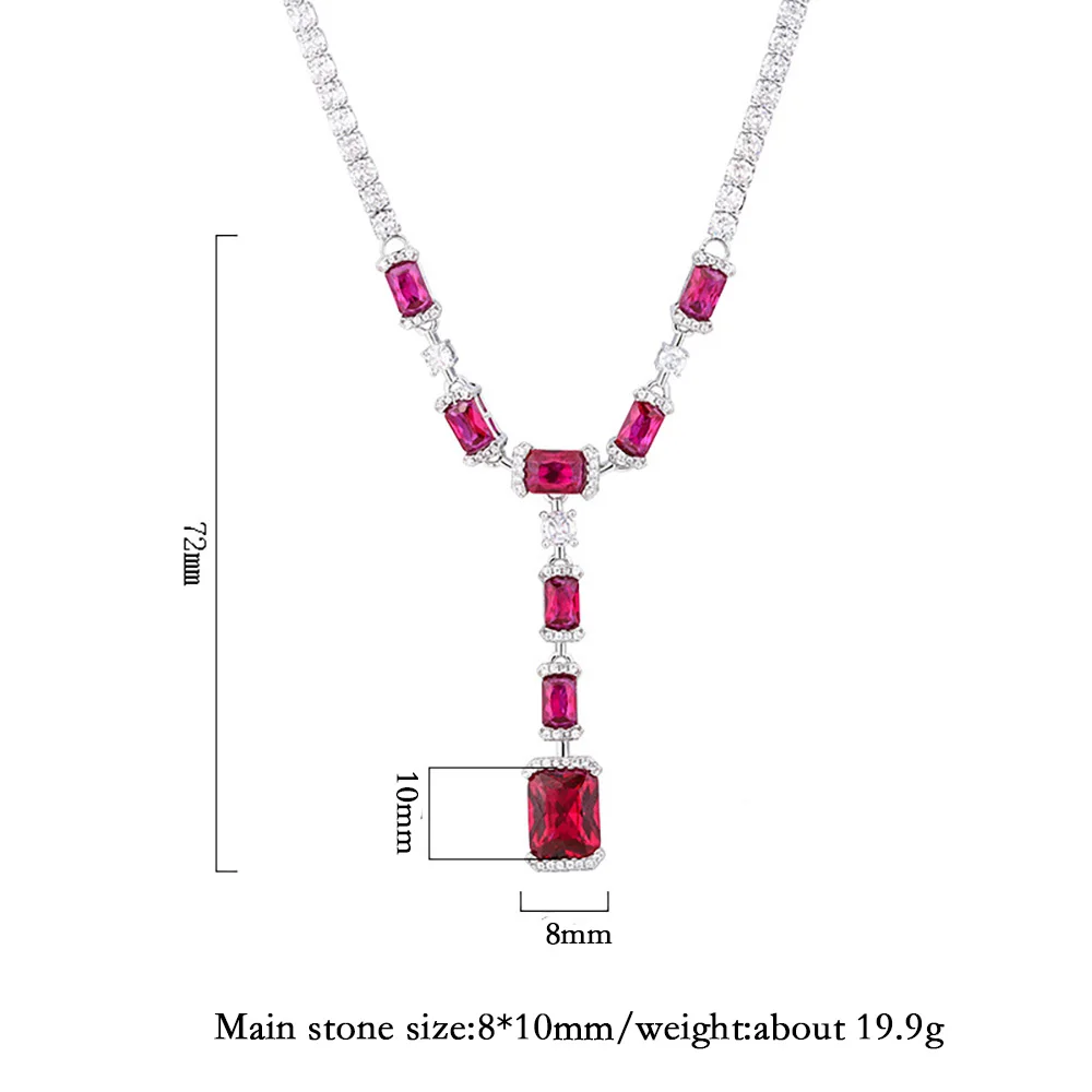Sparkling 8*10MM Ruby Sapphire Gemstone Pendant Necklace for Women Vintage High Carbon Diamond Cocktail Party Fine Jewelry Gift