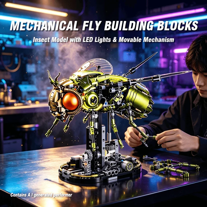 Fruit Fly Electronic Building Block Set with Lights Mechanical Animal Model Diy Building Blocks Desktop Deco Gifts for Boy Girl