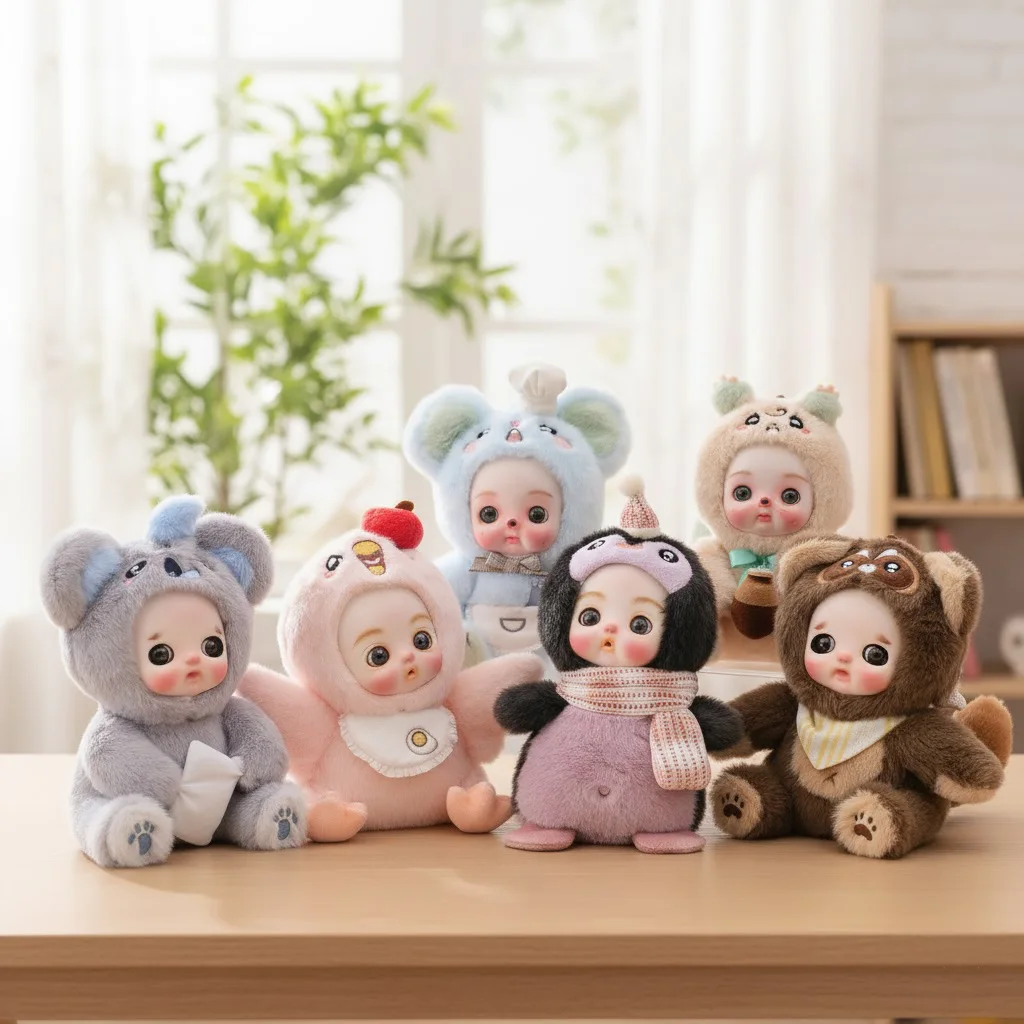 

Cloveray 6-inch Kawaii Porcelain Doll Super Cute Ceramic Face Plush Body Animal Penguin Raccoon Squirrel Ceramic Doll Kid Gift