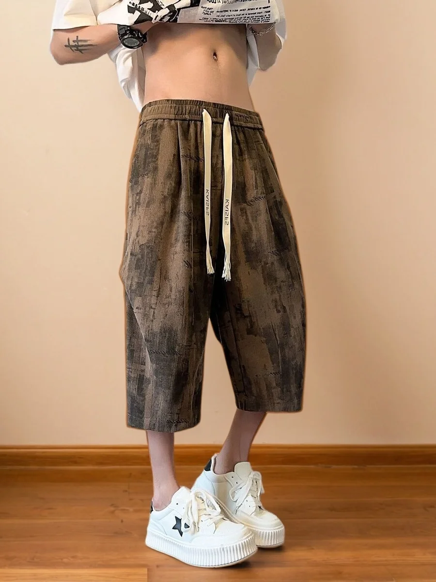 

Loose Men's Casual Harem Pants Dyed Trousers Seven-Foot Length Summer Leisure orts Polyester Fiber mid Waist Fit