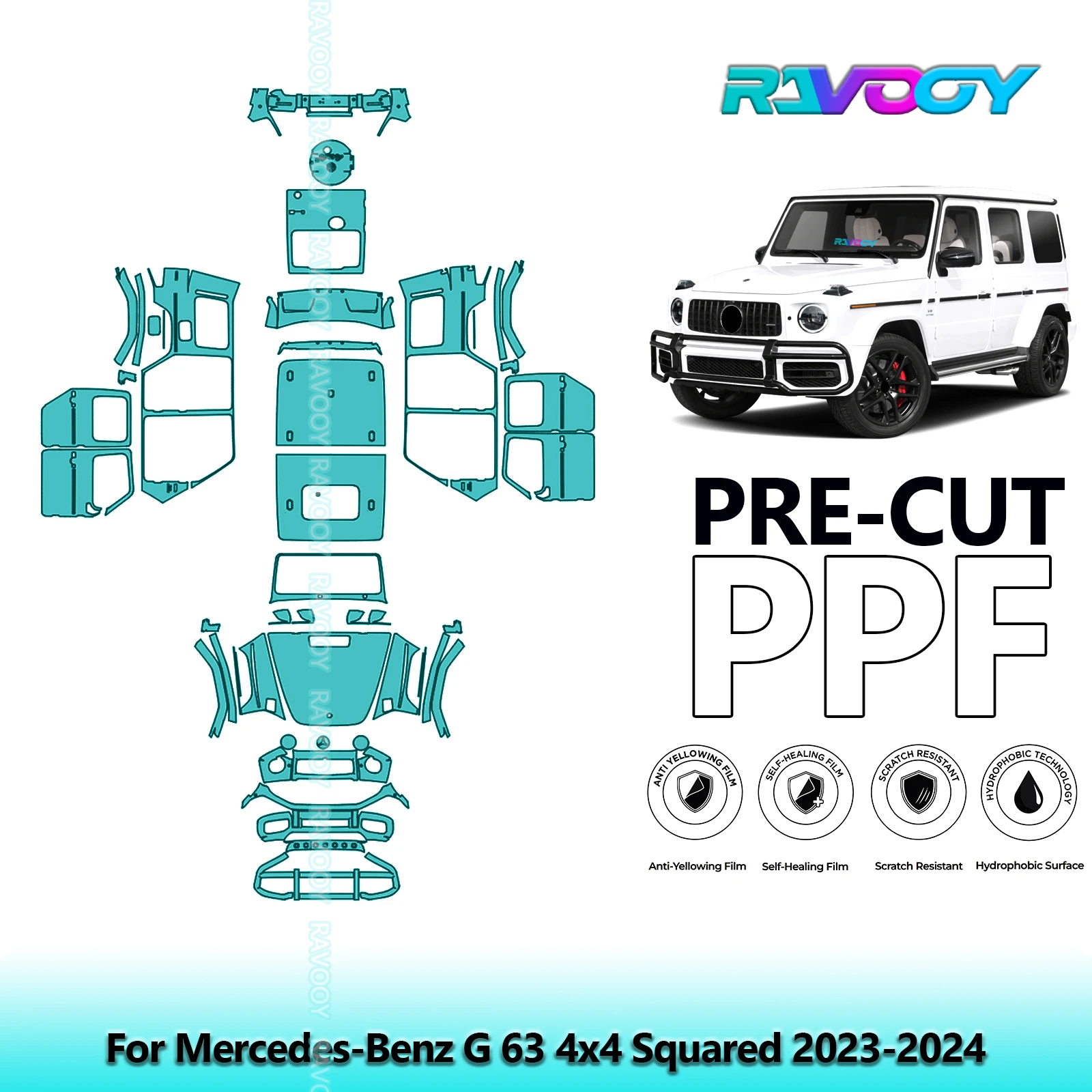 For Mercedes-Benz G 63 4x4 Squared 2023-2024 Full Body 8.5Mil Pre-Cut Paint Protection Film PPF Stone Chip Kit Clear/Matte/Black