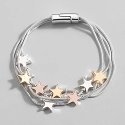 Allyes pulseira de estrela de cor tripla para as mulheres bonito estrela do céu multicamada cor prata cobra pulseiras e pulseiras charme jóias