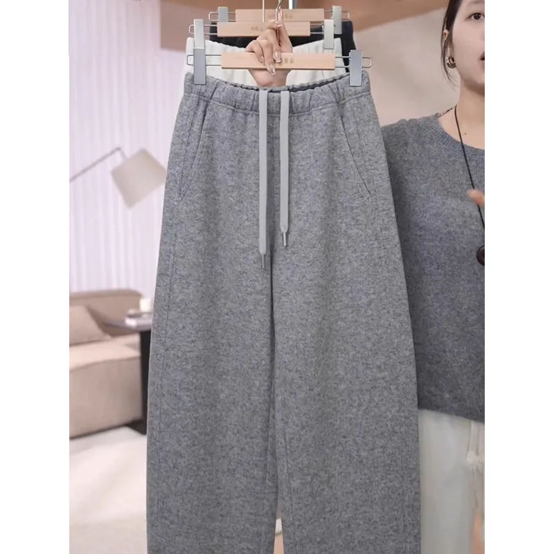 

Woolen Narrow Version Scimitar Banana Sweatpants for Women Winter Elegant Slim Loose Sports Scythe Pants