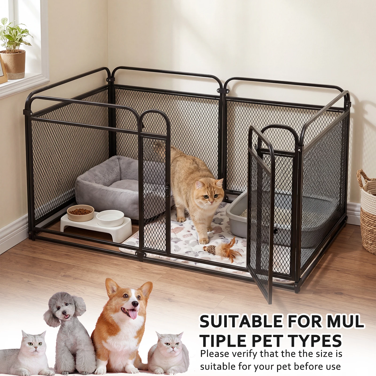 Dog Pet Fence Reusable Foldable Metal Dog Exercise Pen Multi-Purpose Pets Puppy Yard Fence for Indoor/Yard/RV Camping