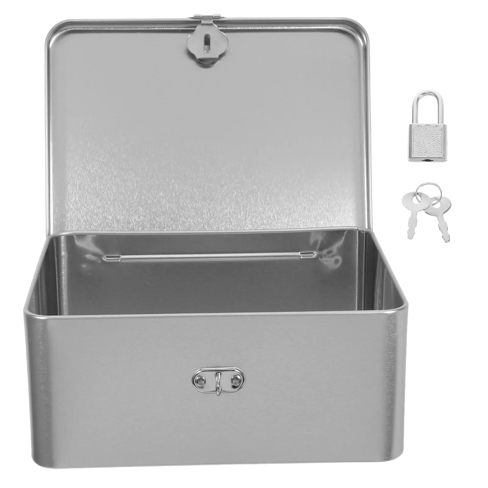 Sturdy Tinplate Storage Box Compact Rectangular Metal Organizer with Hinged Lid Desk Desktop Workspace Tidy Clutter Free