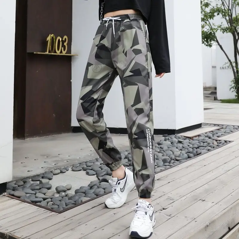 Streetwear Women Camouflage Sports Pants Spring Autumn Korean Elastic High Waist Lace Up Loose Fashion Casual Harlan Trousers