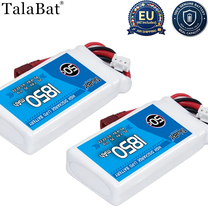 2PCS TaLaBat 1850mAh 7.4V 50C 2S RC Lipo Battery For RC Drone Car Truck Helicopter Boat with T XT30 XT60 JST Plug