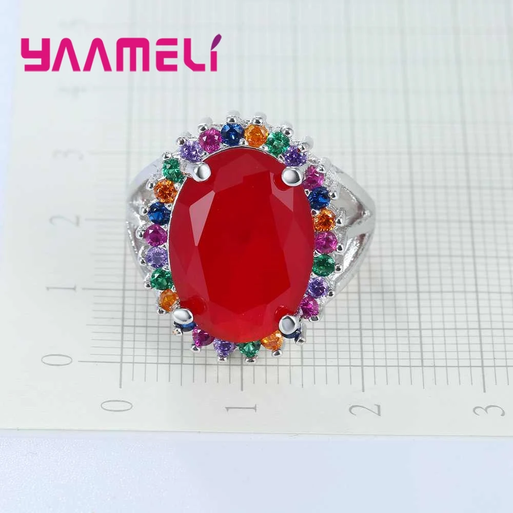 Luxury Enthusiasm Style Red Flower  Crystal Ring For Female Holiday Birthday Gift 925 Sterling Silver Appointment