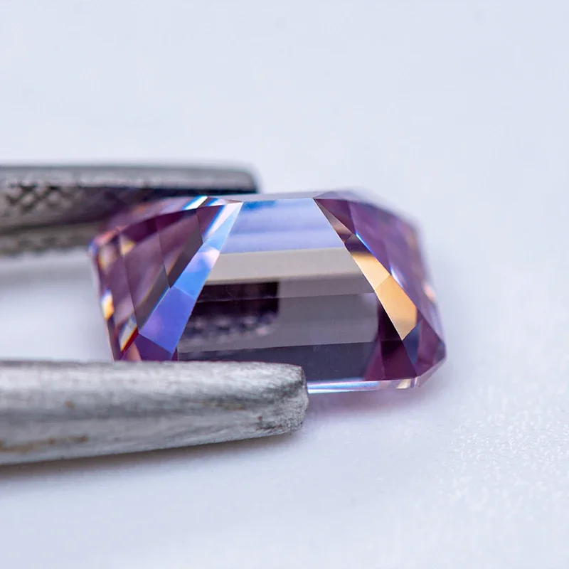 Moissanite Stone Emerald Cut Light Purple Color Gemstone Lab Grown Diamond Charms Woman DIY Jewelry Making With GRA Certificate