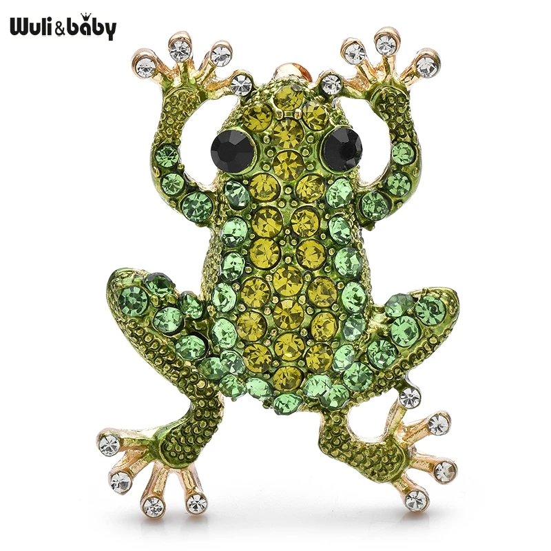 Wuli&baby Grüne Strass-Baumfrosch-Brosche, kleine Tier-Anstecknadel, modischer süßer Schmuck, Accessoire, Geschenk zum Tragen und Korrekturen