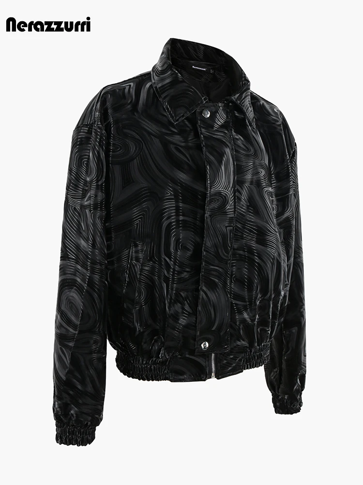 Nerazzurri Autumn Short Shiny Reflective Colorful Black Pu Leather Jacket Women Turn-Down Collar Zipper Luxury Unisex Clothes