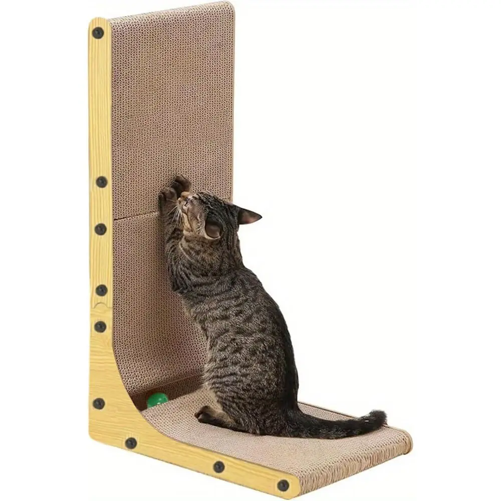 L Shape Cat Scratcher, 23.6 Inch Large Veal Scratching Board Wall Mounted, Durable Cardboard Scratch Pad with Ball Toy - Protect