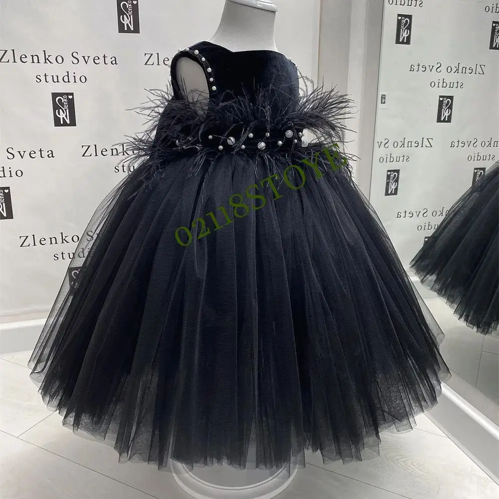 Colorful Party Dresses Child Girl Wedding Dress With Bow Pearls Tulle Puffy Flower Girl Dresses For Weddings