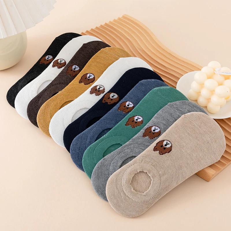 10 Pairs of Trendy WOMEN'S Casual and Fun Cotton Socks, and Girls' Cartoon Bear Boat Sock Style Slippers