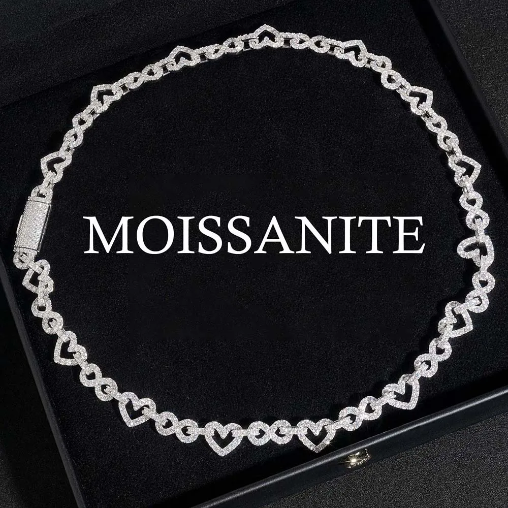 Full Moissanite Tennis Necklace for Women Heart Shape Lab Diamond Choker GRA Certified 925 Sterling Silver Neck Chain Jewelry - view 4