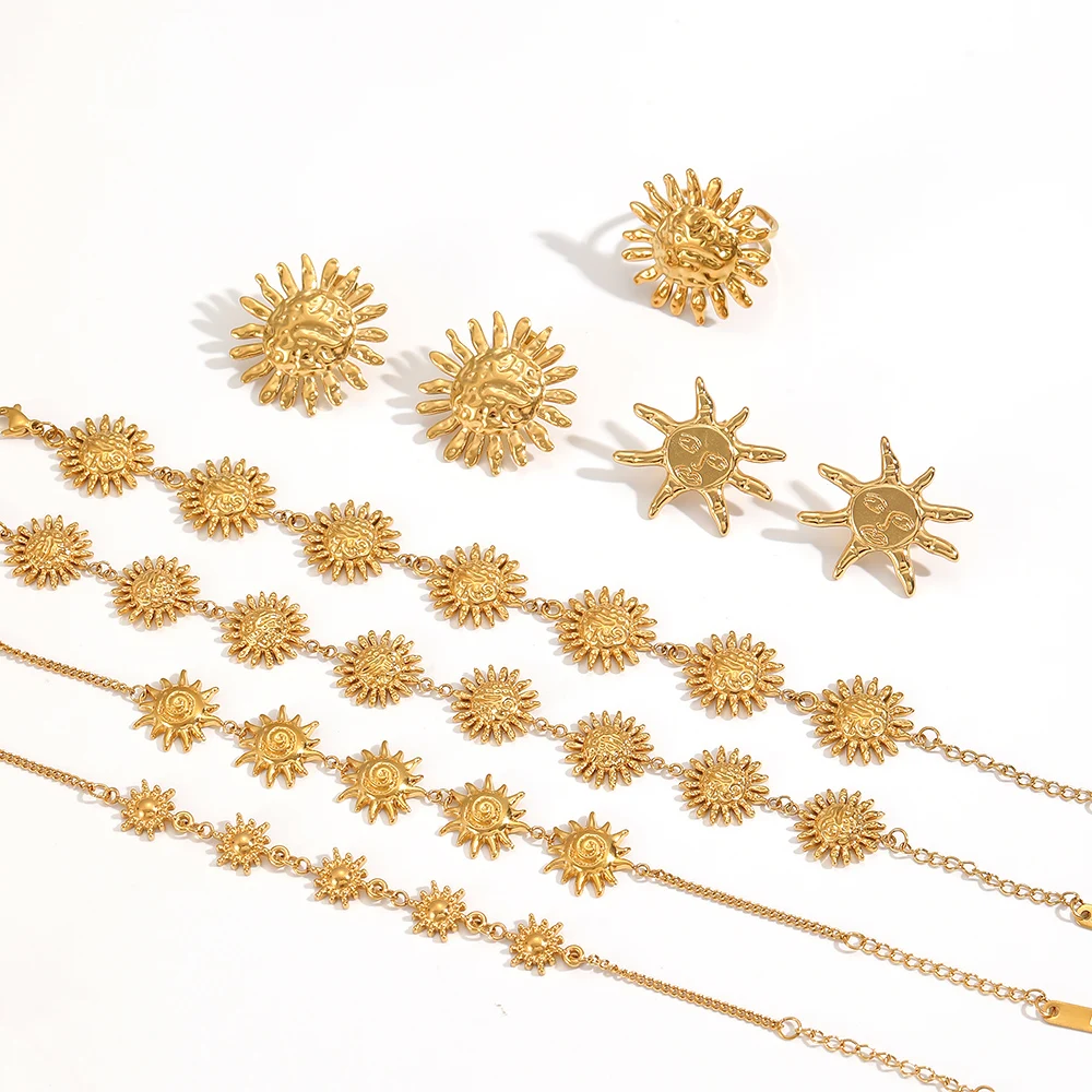 Modeschmuck, temperamentvolles Sonnenform-Ohrringe-Armband-Set für Frauen und Mädchen, Geschenk, edles Design, Armband-Accessoires – Detail 3